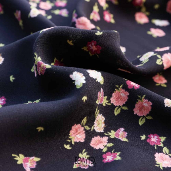 fibranne viscose petite fleurs mignonne style libertade fond noir