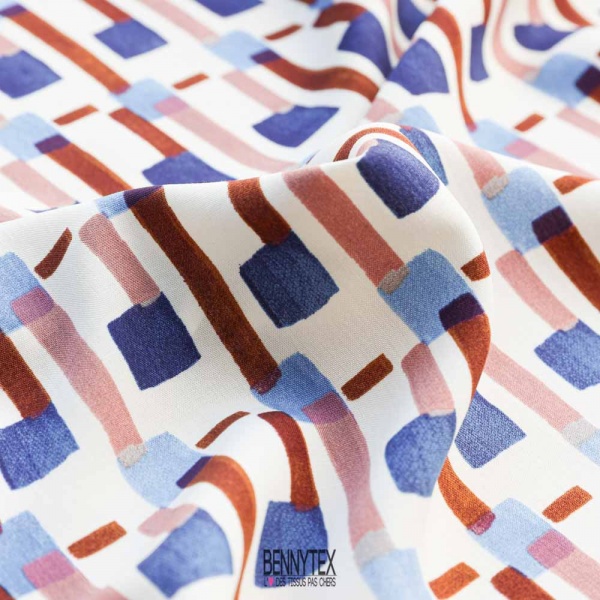 viscose fond blanc cassé indigo marine choco tabac tacheté