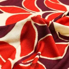 jersey de lin viscose souple grosse fleurs brique bordeau ecru