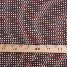satin viscose dessin ethique geometrique fond choco petit dessin orange