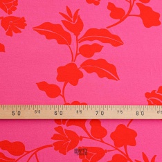 jersey viscose maille rose fushia feuille en tige orange