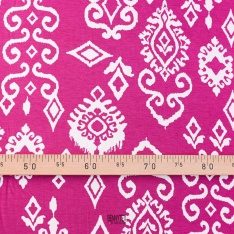 Jersey viscose arabesque blanc fushia violine