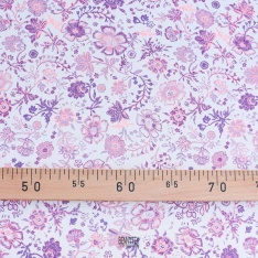 fibranne viscose twill ikk fond blanc fleurs mauve et rose fluo enfant