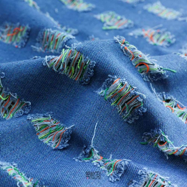 jeans coton pré lavée motif abstré bleu clair