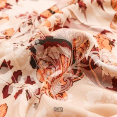 satin de viscose de luxe fleurs rose poudre ton sur ton splendide