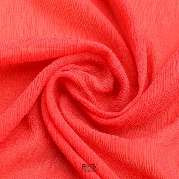 krinkles mousseline soie froissé petite laize haute couture fond rouge orangé
