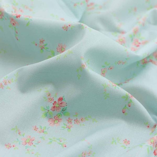popeline de luxe souple fleurs haute couture vert eau aqua