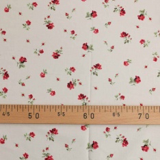 popeline de coton 100 fils fond blanc fleurs rouges