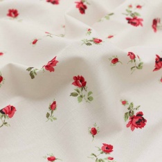 popeline de coton 100 fils fond blanc fleurs rouges
