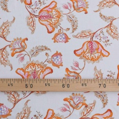 coupon fibranne viscose imprimé fond beige ecru a fleurs