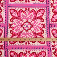 drap de satin luxe polyester style bandana ton de rose fuchia et ecru noir
