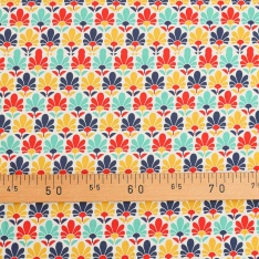 popeline satin de coton fleurs fond blanc multicolor