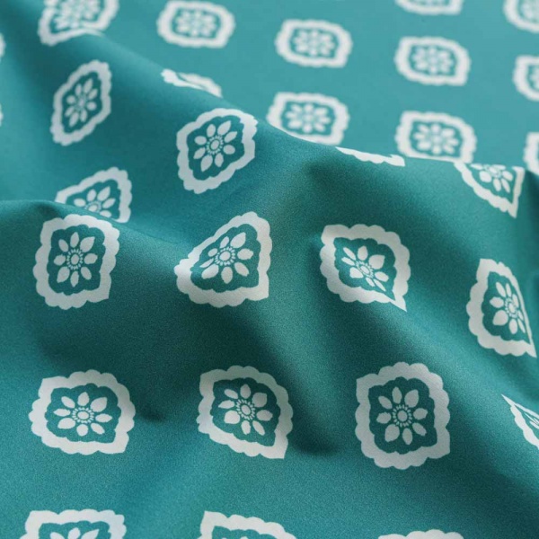 popeline de coton souple dessin graphique vert pale aqua