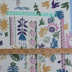 toile cretonne coton motif oiseau et nature fond ecru clair