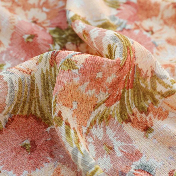 voile viscose georgette froissé fleurs pastel ton de rose nude et beige