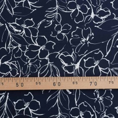 popeline souple italienne fleurs abstrait bleu nuit ligne blanche