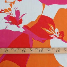 coton swiss souple batiste fleurs sublime orange fushia rouge fond blanc cassé