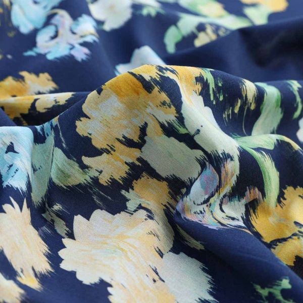 popeline souple coton luxe fond marine fleurs pastel