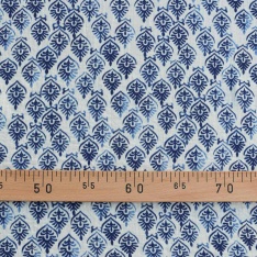 lin viscose souple ethique fond vanille clair dessin bleu roi