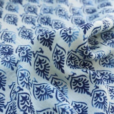 lin viscose souple ethique fond vanille clair dessin bleu roi