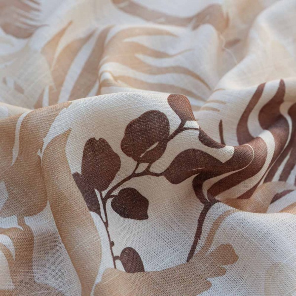 lin viscose fleurs ton de beige sable marron clair ton sur ton
