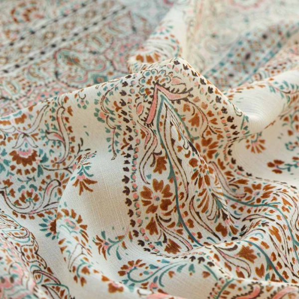 georgette viscose froissé krinkles fond ecru clair cachemire