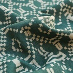 Lin Viscose Imprimé geometrique fond emeraude