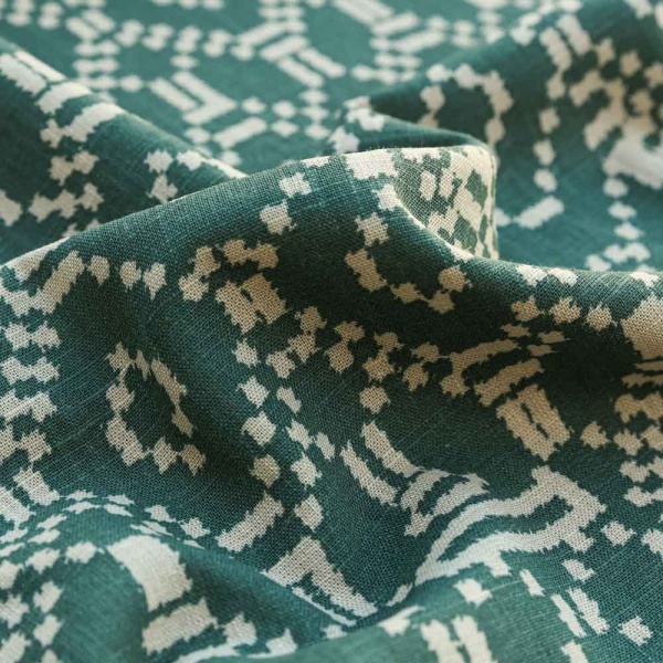Lin Viscose Imprimé geometrique fond emeraude