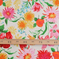 voile de coton fleurs blanc cassé multicolor