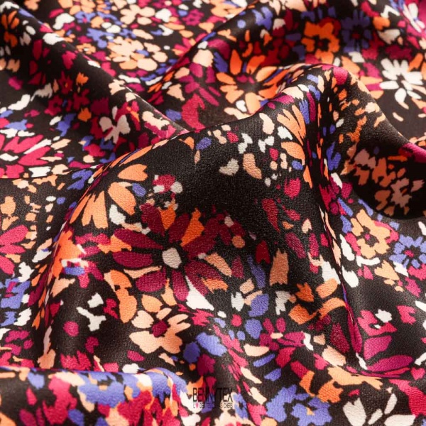 satin polyester recyclée imprimé tacheté fond noir