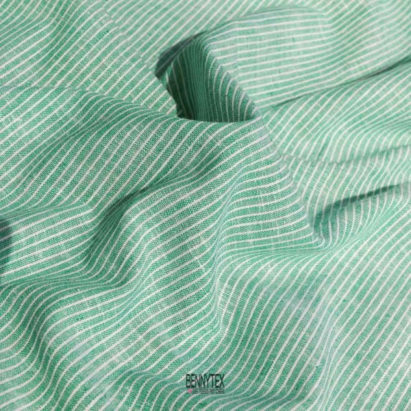 coupon lin coton chambray de luxe fluide chemise rayure fond vert rayure