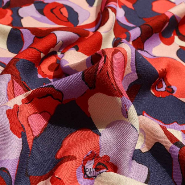 fibranne viscose de luxe fleurs multicolor de parme rouge aubergine