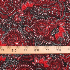 microfibre polyester imprimé cachemire fleurs fond noir et dessin carmin