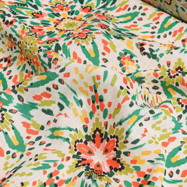 voile de coton souple blanc cassé ton de vert marine rose rouge gazon