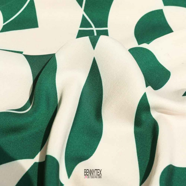fibranne viscose dessin geometrique fond ecru abstrait vert dur