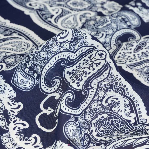 coupon de lin viscose 3 panneaux 280cm luxe sm bleu marine bandana