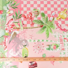 popeline coton viscose crabe et exotique corail rose palmier