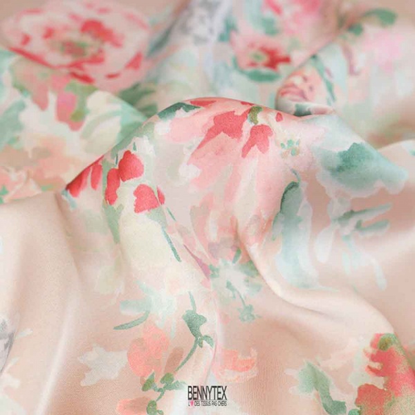satin de luxe polyester haute couture eté ton de rose poudre