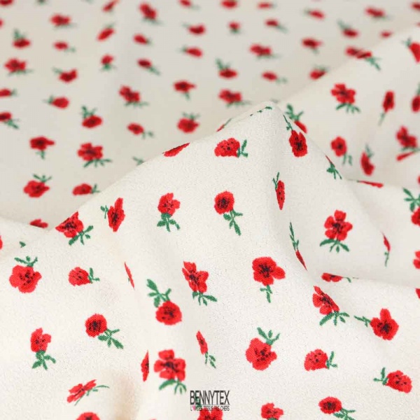 crepe viscose fond cassé petite rose rouge