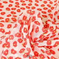coupon crepe mousseline georgette polyester fleurs fond cassé
