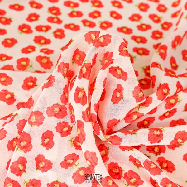 coupon crepe mousseline georgette polyester fleurs fond cassé
