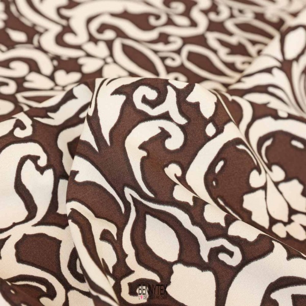 fibranne viscose arabesque fond chocolat noir dessin beige
