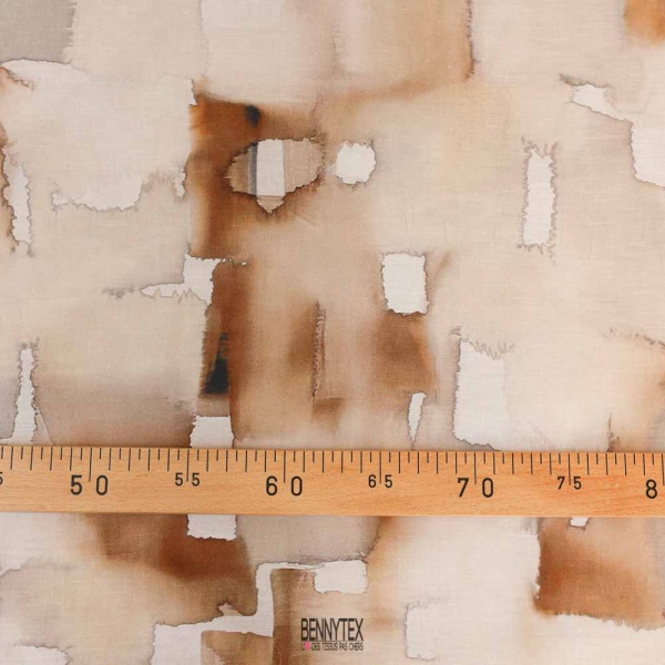 popeline de coton sublime souple et opaque fond beige marroné tie and dye
