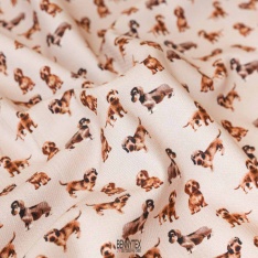 velours de coton enfant 1000 raie petit chien chien fond beige trop mimi