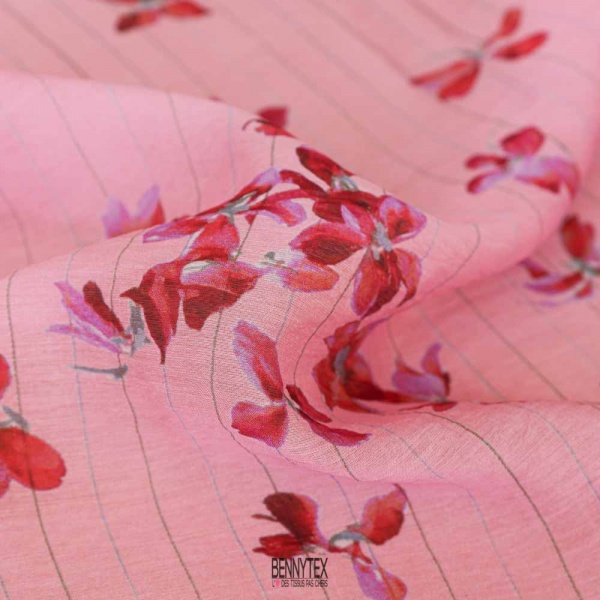 voile viscose polyamide balzouc inspi petite fleurs cerise fond rose
