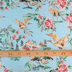satinette de coton italien souple jazpon et cigogne fond aqua ciel