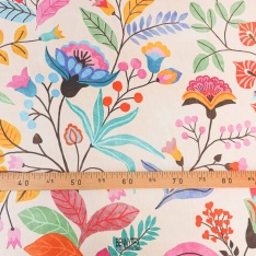 satinette de coton swiss legere fond ecru clair fleurs multicolor