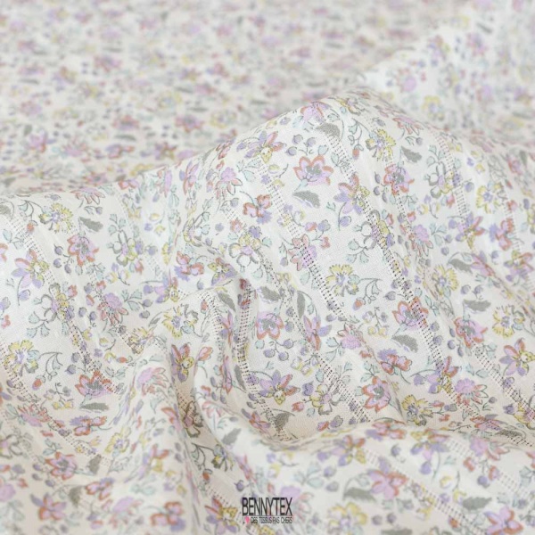 lorraine coton libertad souple chemisier petit fleurs mauve fond cassé
