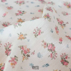 voile viscose polyamide fleurs style sezame fond beige ecru
