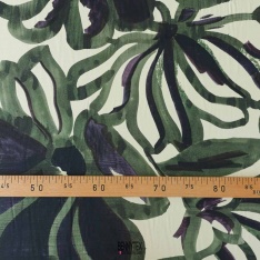 popeline coton 100 fils luxe imprimé exotique kaki fond clair